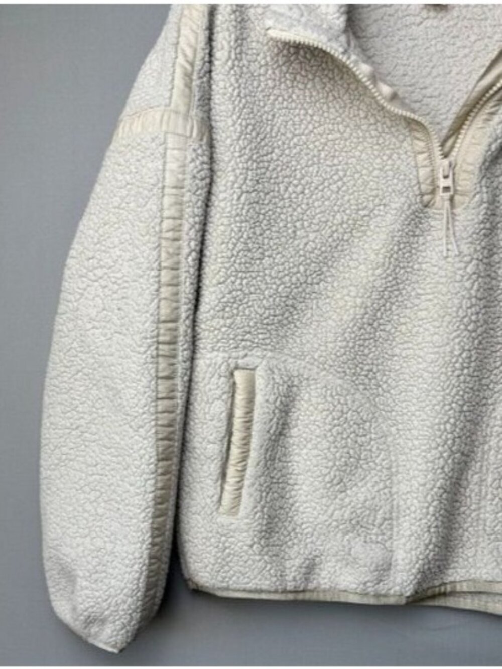 Athleta Girl Sherpa Fleece Pullover XL14 Ivory Quarter Zip Cozy Pockets Jacket - Picture 6 of 6